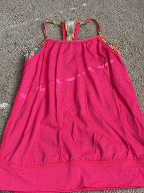 Ivivva Bright Pink Racerback Tank with Multicolor Trim